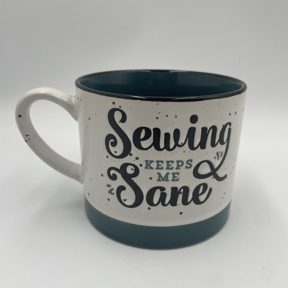 SEWING‎ KEEPS ME SANE TEA / COFFEE MUG 14OZ NWOT GRAY AND GREEN BLACK SPECKLED